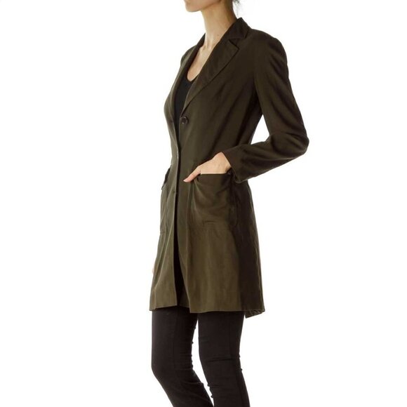 Adrienne Vittadini Brown Long Buttoned Jacket w/ Pockets - Picture 3 of 3